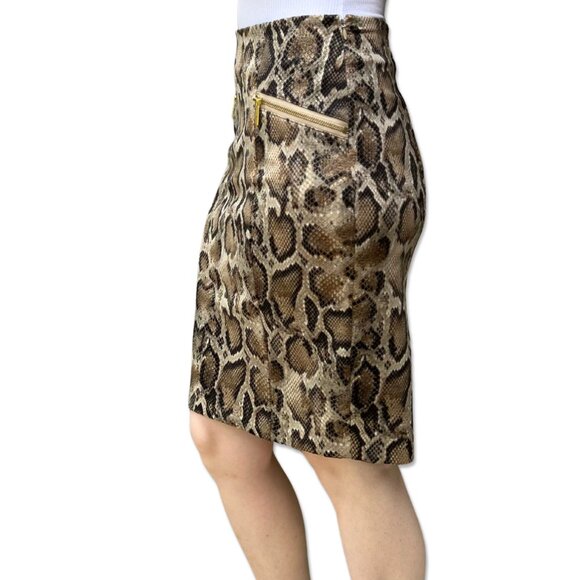 Michael Kors Snake Print Pencil Skirt Brown Beige Animal Print Size 0 - Picture 1 of 6